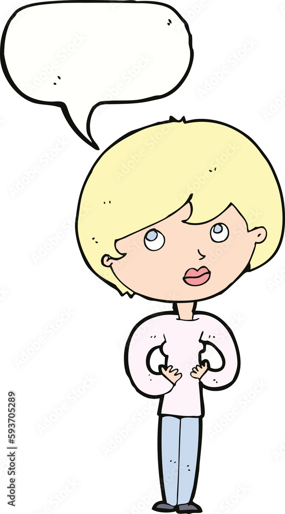 cartoon woman making Who Me? gesture with speech bubble cartoon woman making Who Me? gesture with speech bubble