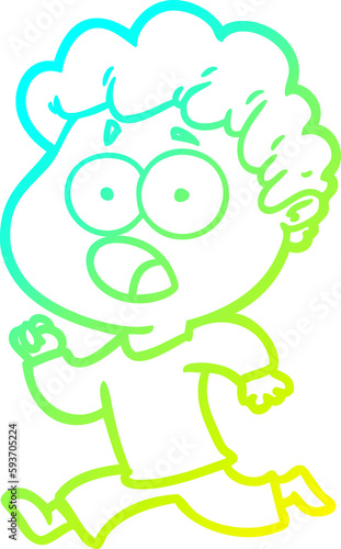 cold gradient line drawing cartoon man gasping in surprise