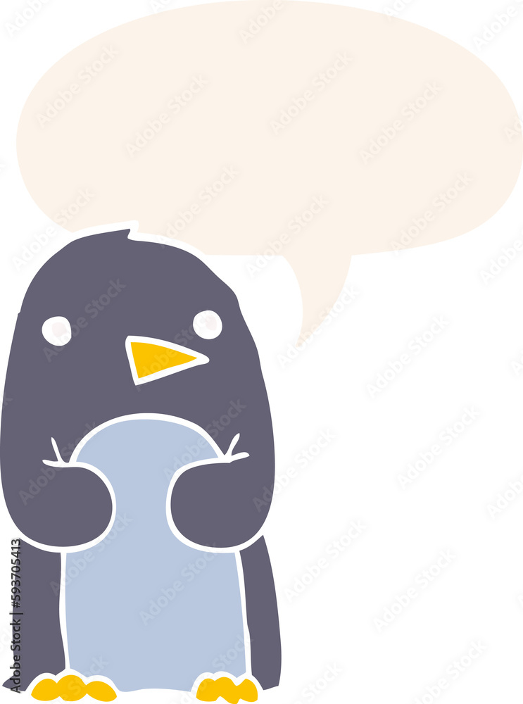 cartoon penguin and speech bubble in retro style cartoon penguin and speech bubble in retro style