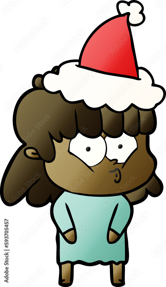 gradient cartoon of a whistling girl wearing santa hat gradient cartoon of a whistling girl wearing santa hat
