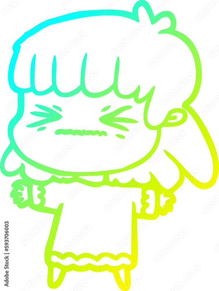 Fototapeta premium cold gradient line drawing cartoon woman