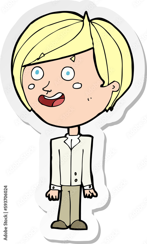 sticker of a cartoon happy surprised boy sticker of a cartoon happy surprised boy