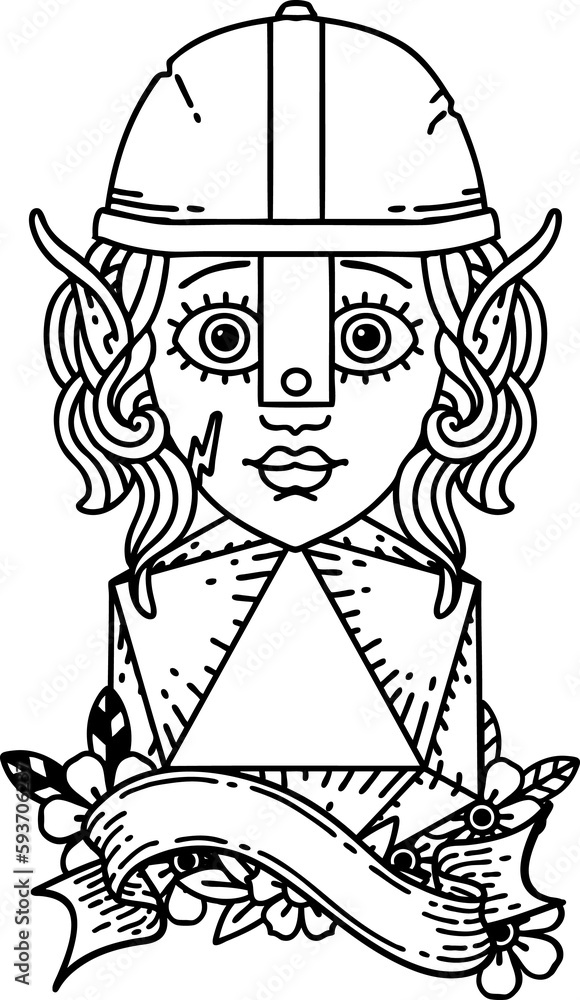 elf fighter character with natural twenty dice roll illustration