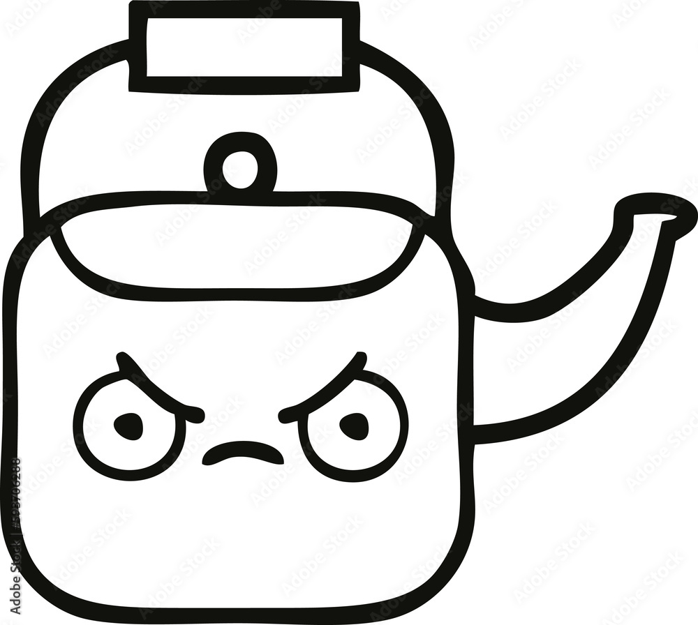 line drawing cartoon kettle