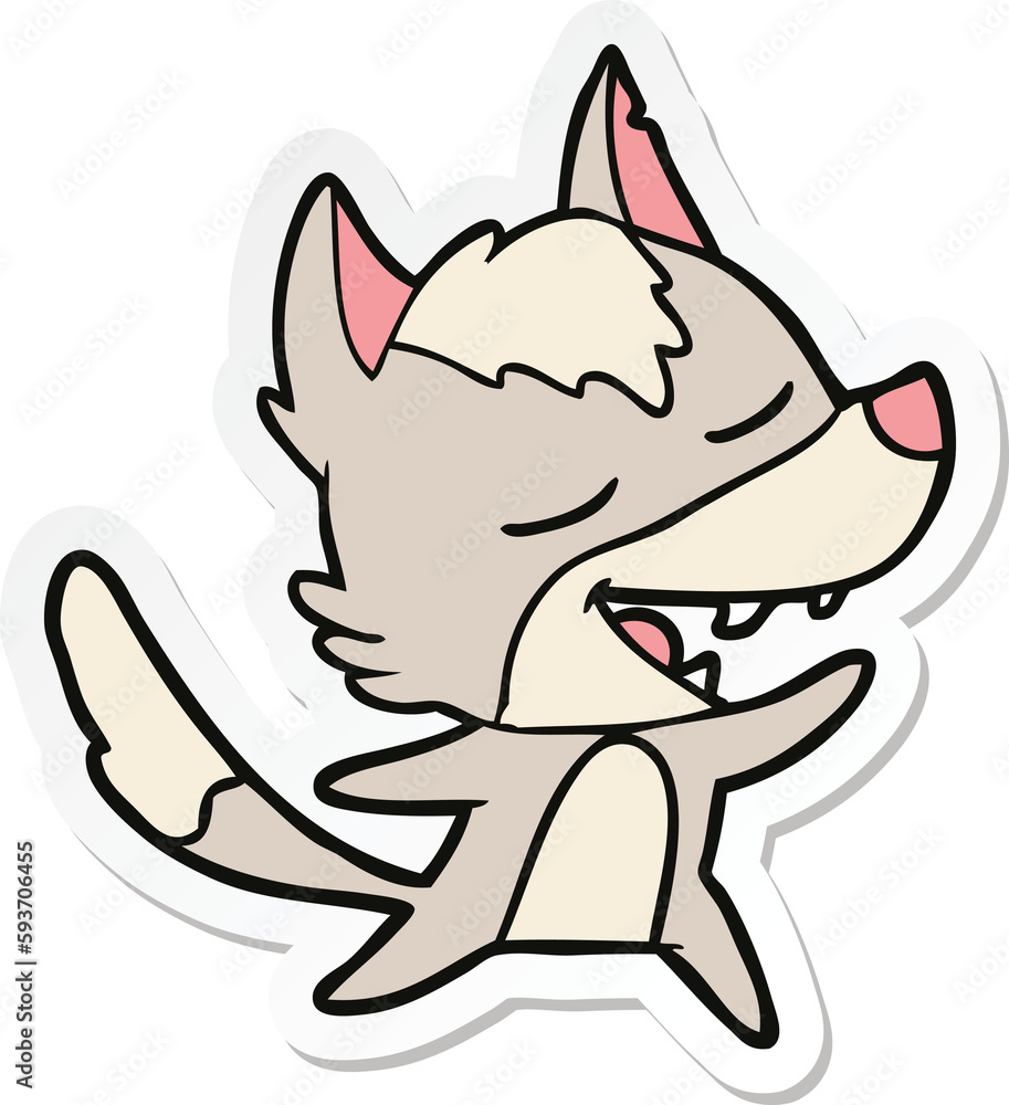 sticker of a cartoon wolf laughing sticker of a cartoon wolf laughing