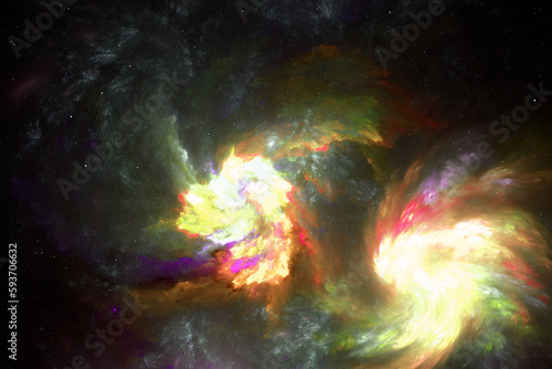 Fototapeta Naklejka Na Ścianę i Meble -  Multicolored glowing clouds of stardust in black space. Abstract fractal 3D rendering