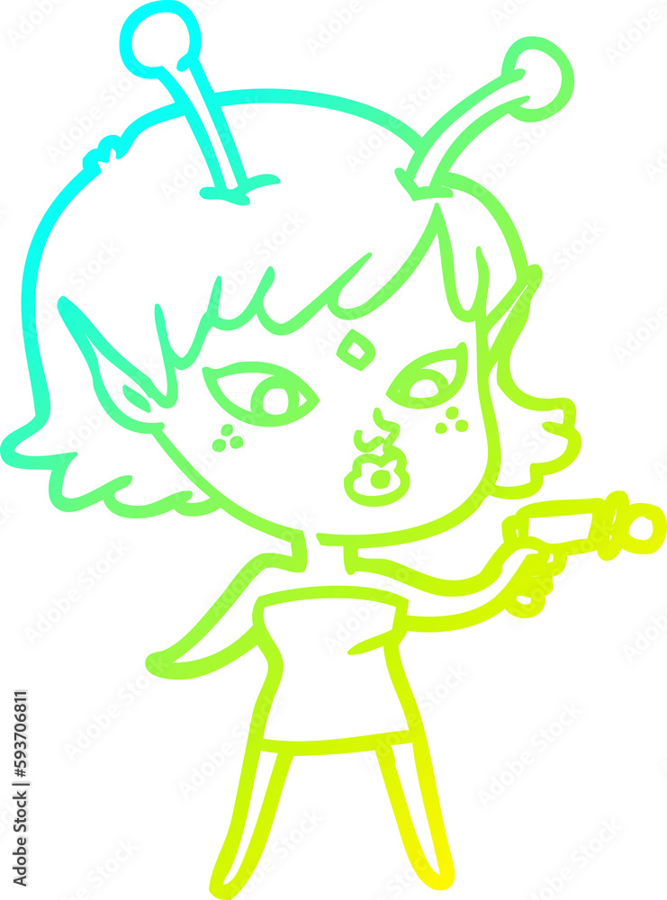cold gradient line drawing pretty cartoon alien girl cold gradient line drawing pretty cartoon alien girl