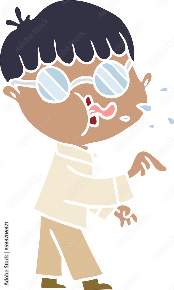 flat color style cartoon boy wearing spectacles and making point flat color style cartoon boy wearing spectacles and making point