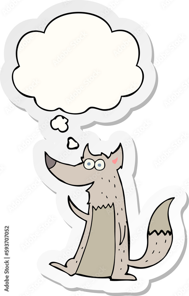 cartoon wolf and thought bubble as a printed sticker cartoon wolf and thought bubble as a printed sticker