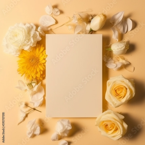 card mockup with roses, flowers and pearls