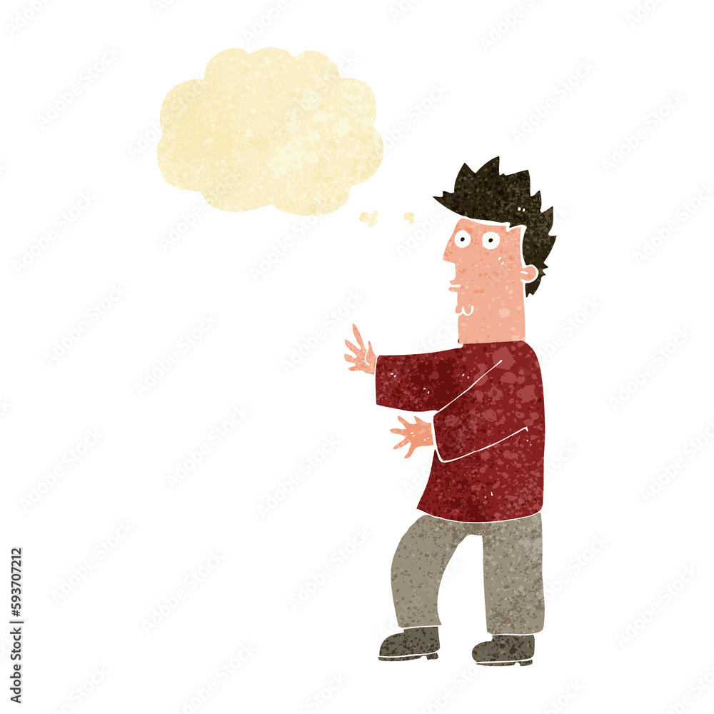 Fototapeta premium cartoon nervous man waving with thought bubble
