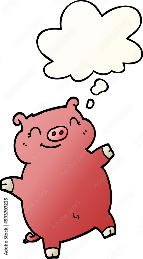cartoon pig and thought bubble in smooth gradient style cartoon pig and thought bubble in smooth gradient style