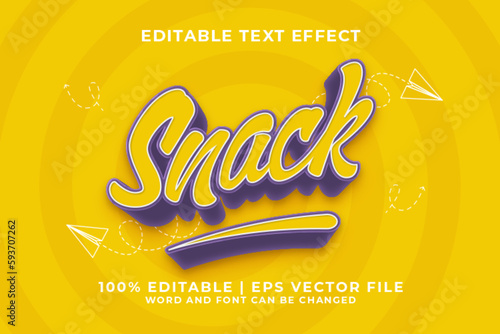 Snack 3d Editable Text Effect Cartoon Comic Style Premium Vector