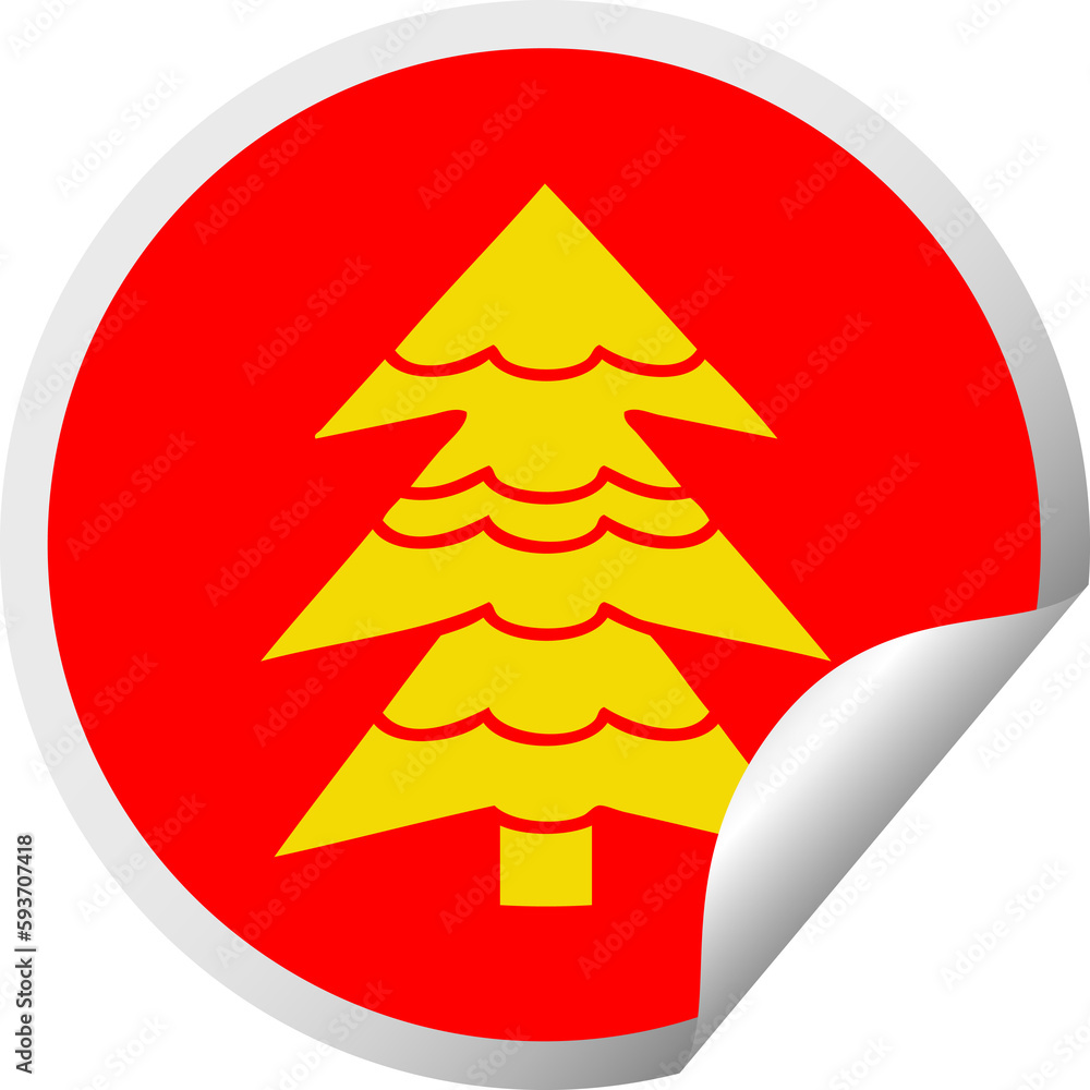 Fototapeta premium circular peeling sticker cartoon snow covered tree