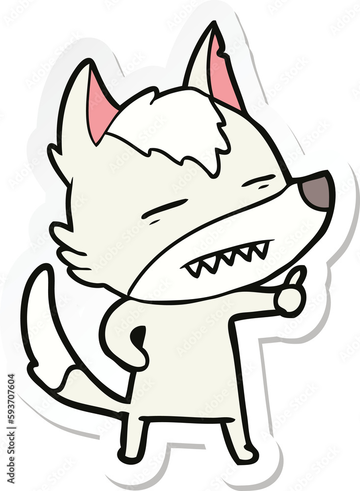 sticker of a cartoon wolf showing teeth sticker of a cartoon wolf showing teeth