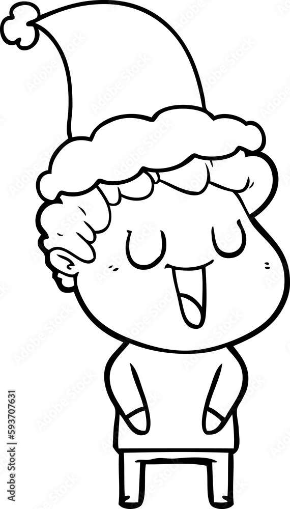 laughing line drawing of a man wearing santa hat laughing line drawing of a man wearing santa hat