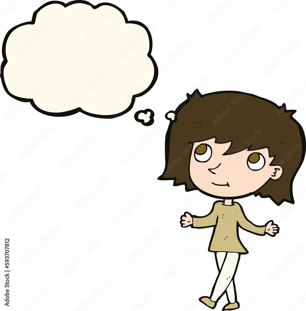 cartoon girl with no worries with thought bubble cartoon girl with no worries with thought bubble