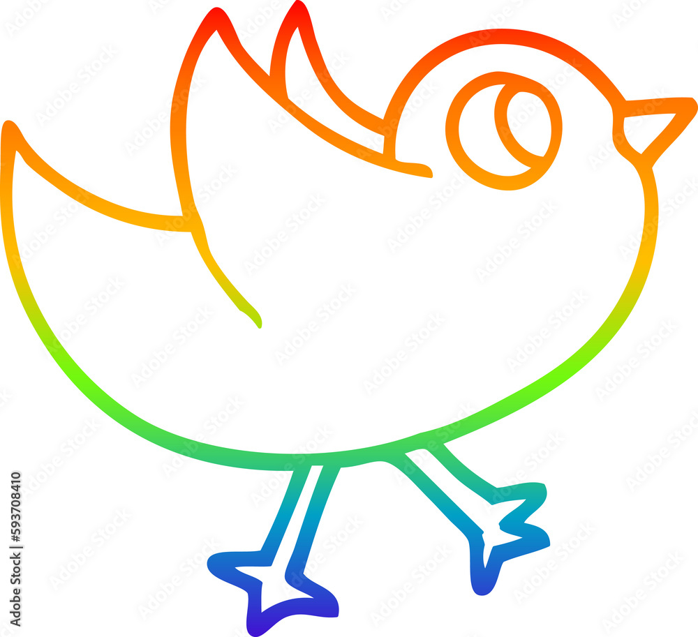 Obraz premium rainbow gradient line drawing cartoon bird flapping wings