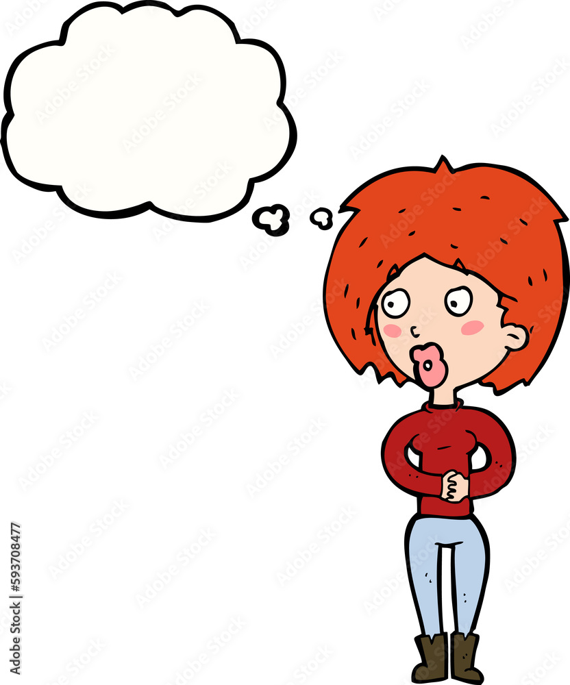 cartoon surprised woman with thought bubble cartoon surprised woman with thought bubble