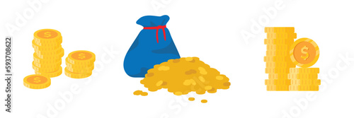 Money bag, dollar coins and banknotes