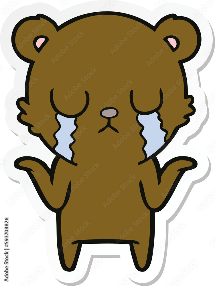 Fototapeta premium sticker of a crying cartoon bear