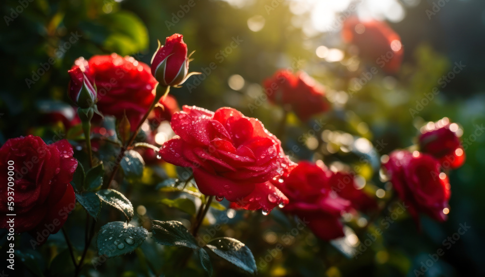 Obraz premium Red roses in the garden, Generative Ai