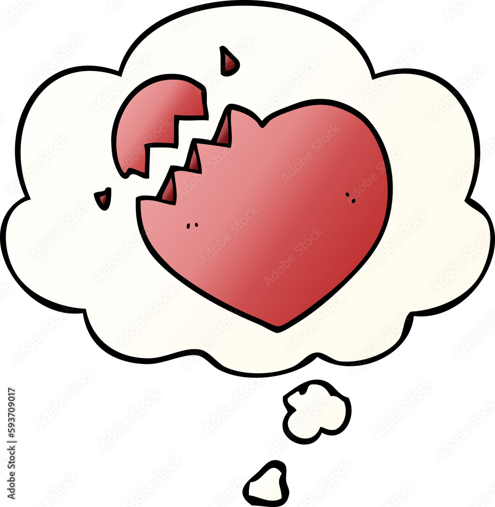 cartoon broken heart and thought bubble in smooth gradient style cartoon broken heart and thought bubble in smooth gradient style