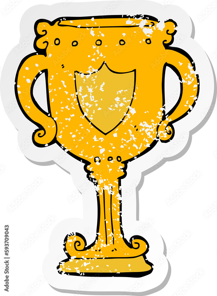 retro distressed sticker of a cartoon trophy retro distressed sticker of a cartoon trophy