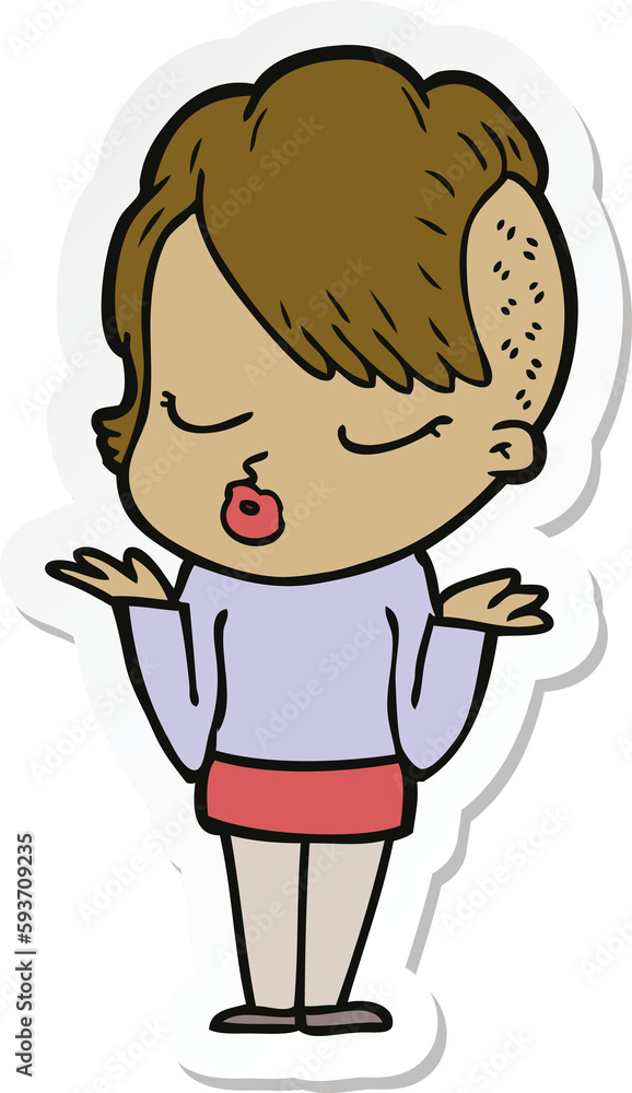 sticker of a cartoon pretty hipster girl sticker of a cartoon pretty hipster girl