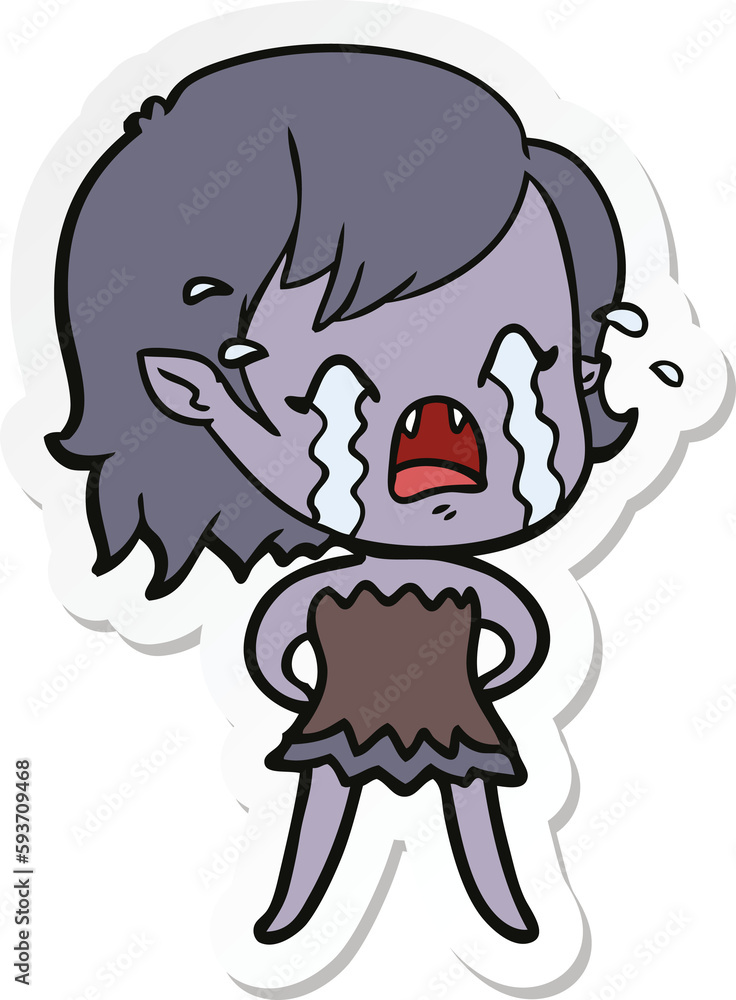 sticker of a cartoon crying vampire girl sticker of a cartoon crying vampire girl