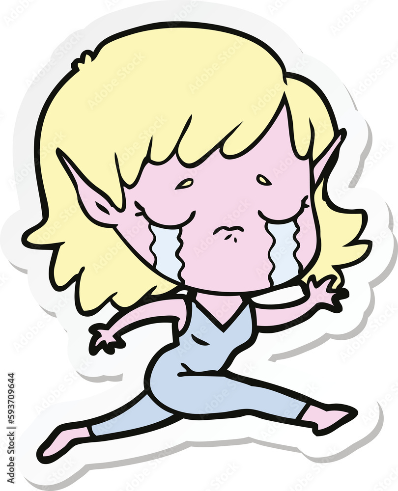 sticker of a crying cartoon elf girl sticker of a crying cartoon elf girl