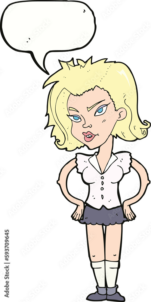 cartoon woman with hands on hips with speech bubble cartoon woman with hands on hips with speech bubble