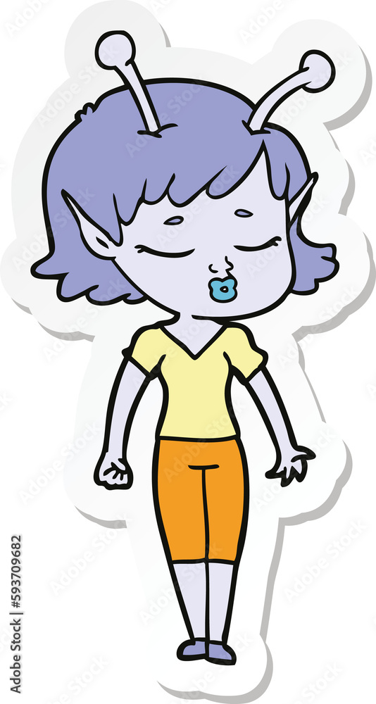 sticker of a cute alien girl cartoon
