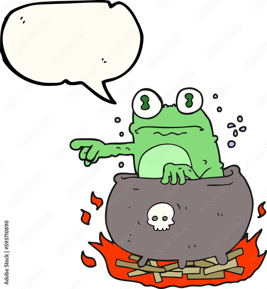 Naklejka premium speech bubble cartoon halloween toad in cauldron