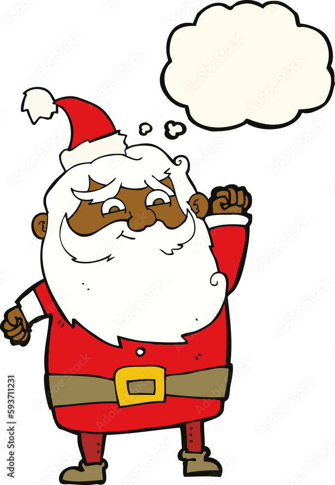 cartoon santa claus with thought bubble