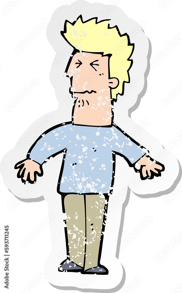 retro distressed sticker of a cartoon stressed man retro distressed sticker of a cartoon stressed man
