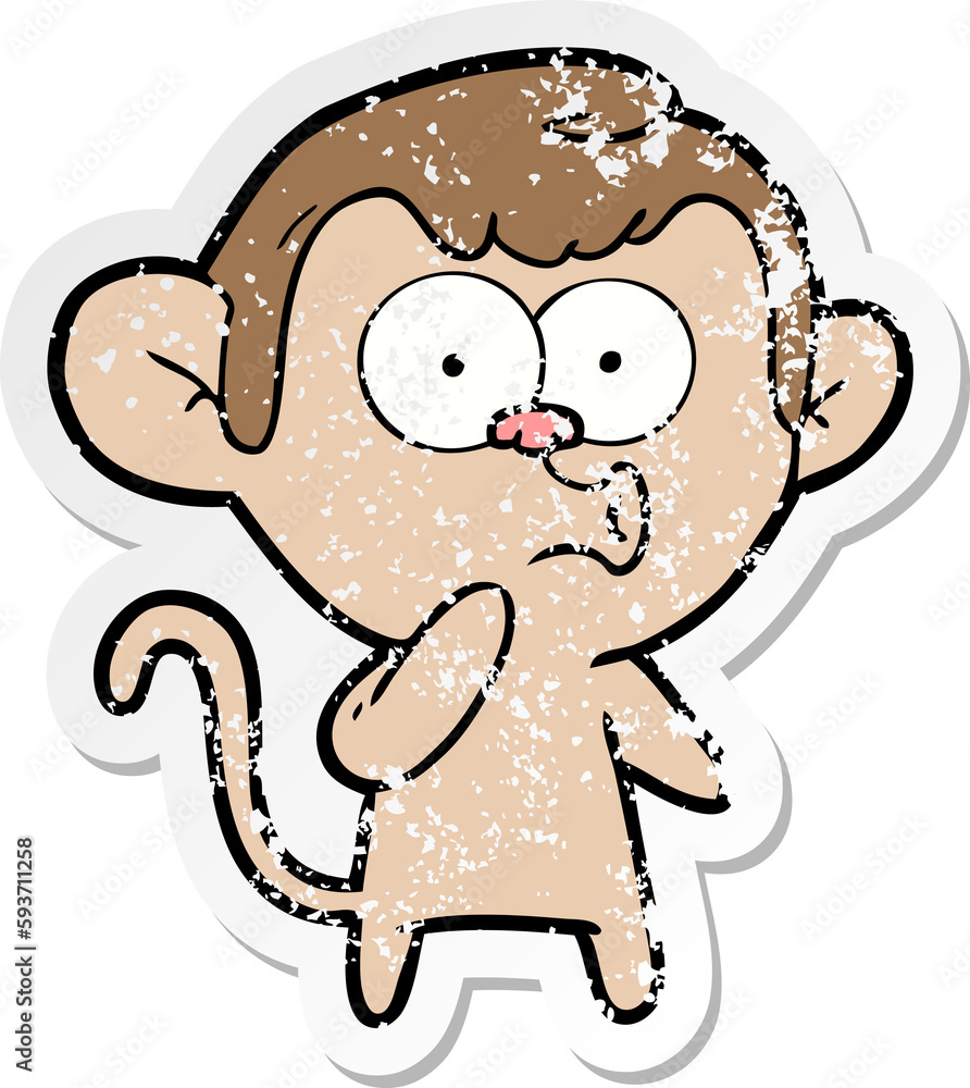 distressed sticker of a cartoon hooting monkey distressed sticker of a cartoon hooting monkey