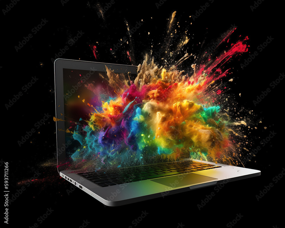 Laptop explodes with colorful powder