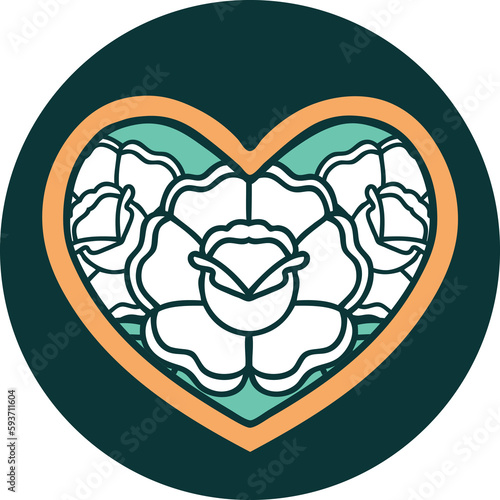 tattoo style icon of a heart and flowers