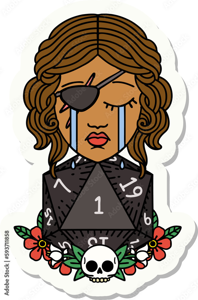 crying human rogue with natural one d20 roll sticker crying human rogue with natural one d20 roll sticker