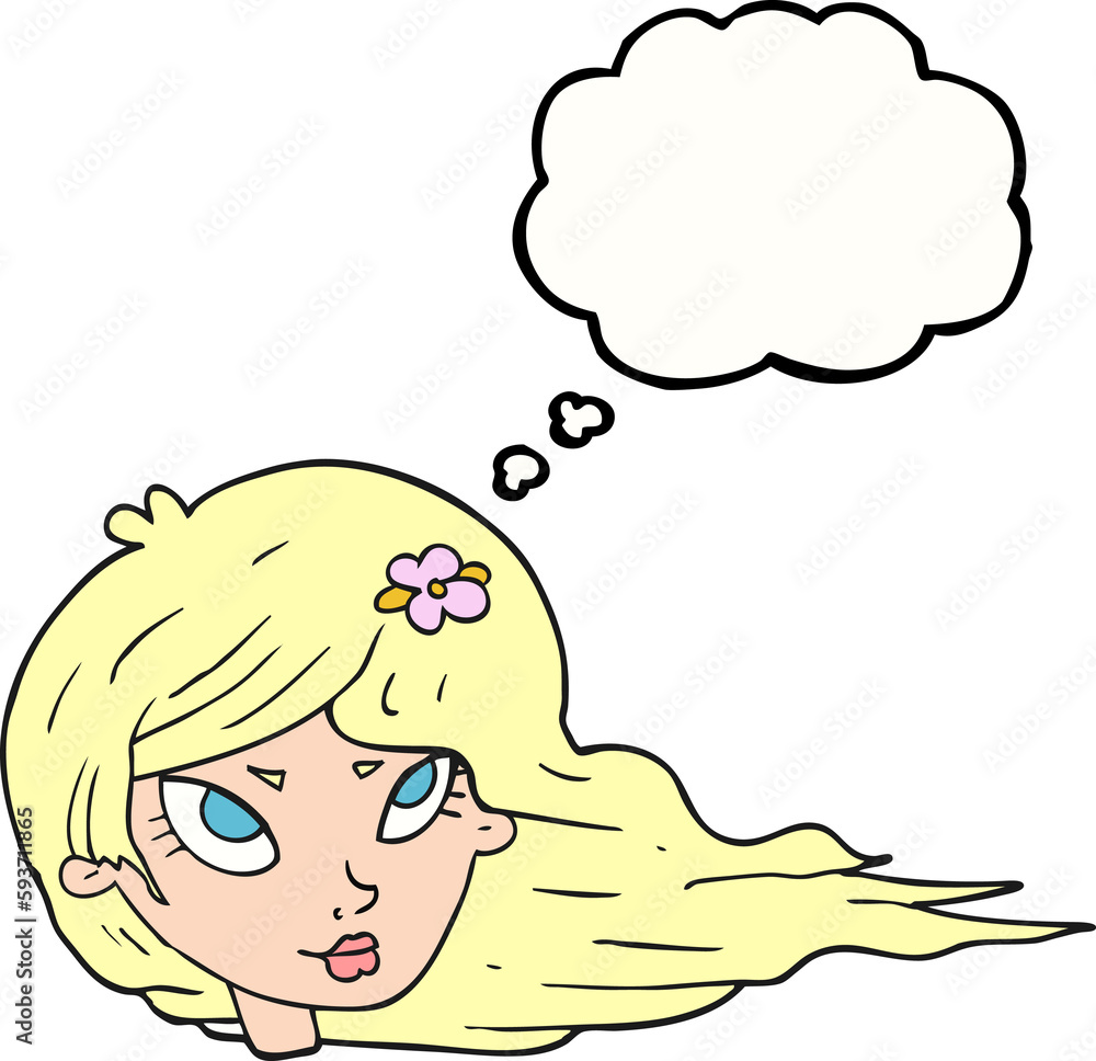 thought bubble cartoon woman with blowing hair thought bubble cartoon woman with blowing hair