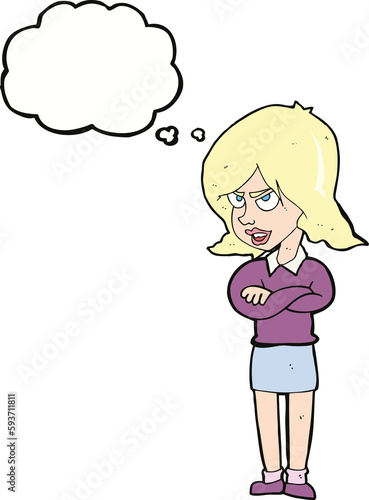 cartoon angry woman with thought bubble