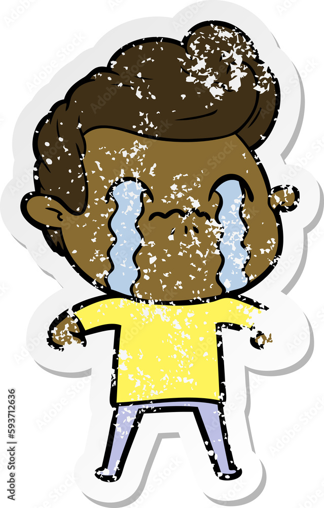 distressed sticker of a cartoon man crying distressed sticker of a cartoon man crying