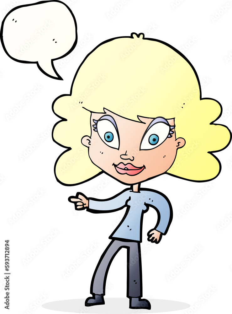 cartoon woman pointing with speech bubble cartoon woman pointing with speech bubble