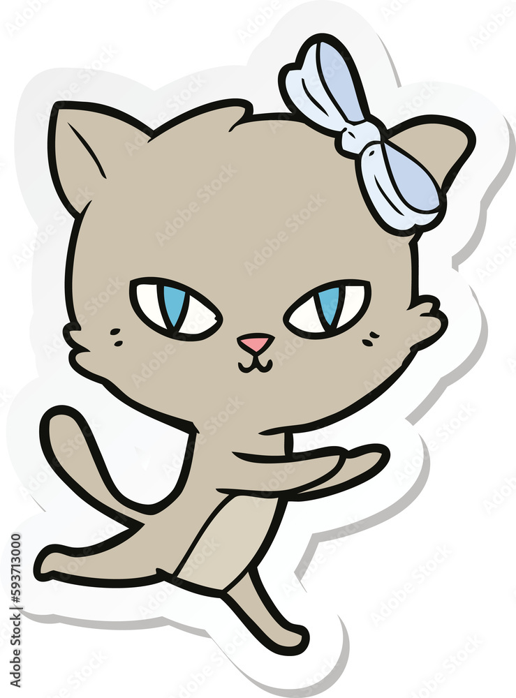 sticker of a cute cartoon cat running sticker of a cute cartoon cat running