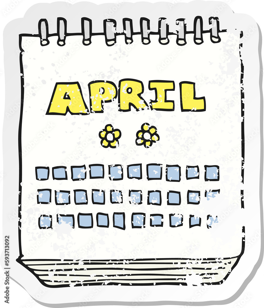retro distressed sticker of a cartoon calendar showing month of April retro distressed sticker of a cartoon calendar showing month of April