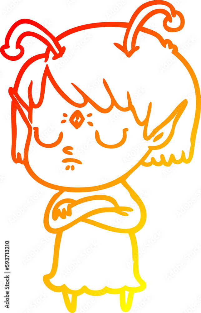 warm gradient line drawing cartoon alien girl warm gradient line drawing cartoon alien girl