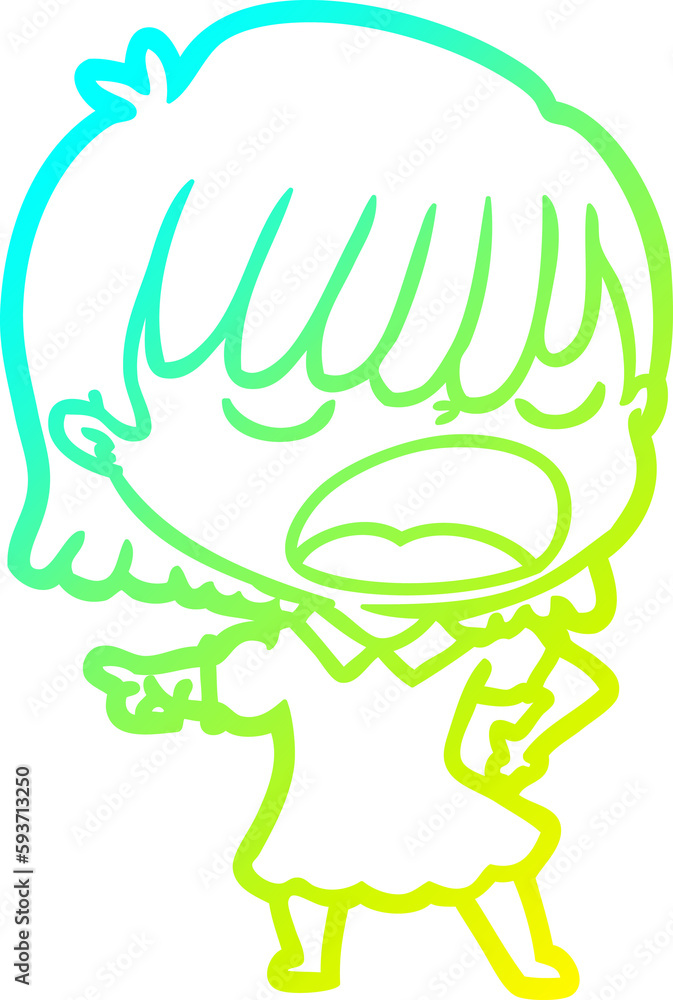 Obraz premium cold gradient line drawing cartoon woman talking loudly