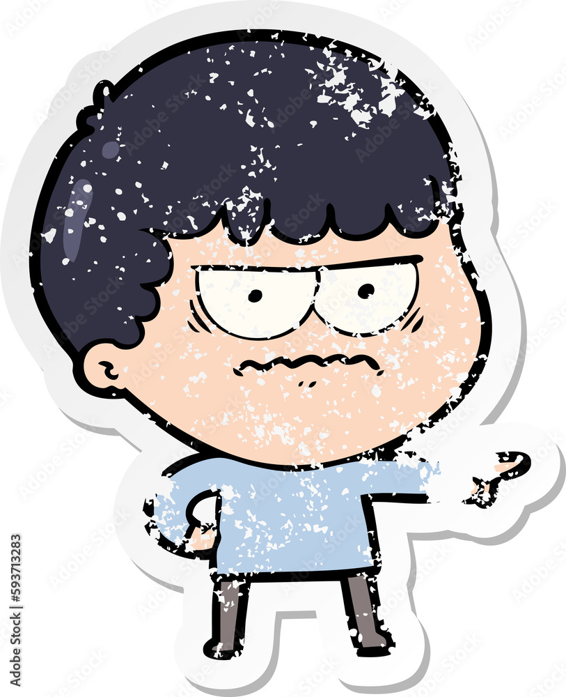 distressed sticker of a cartoon annoyed man distressed sticker of a cartoon annoyed man