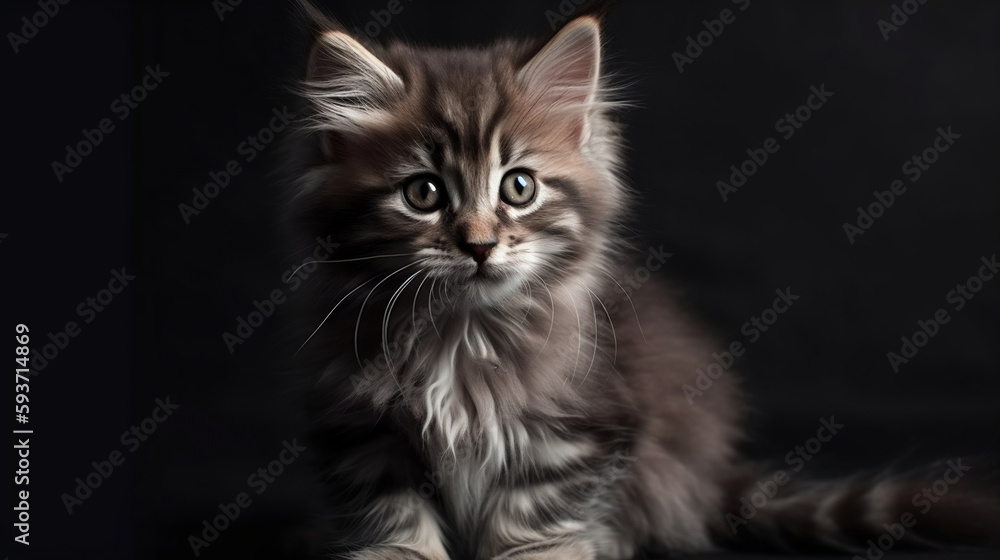 little fluffy kitten on a gray background, Generative Ai little fluffy kitten on a gray background, Generative Ai